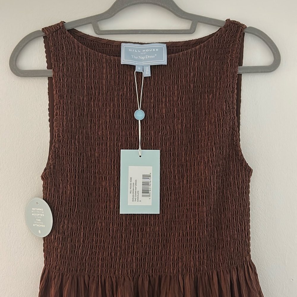 Hill House - The Cosima Nap Dress - Chocolate Tonal Seersucker - size small